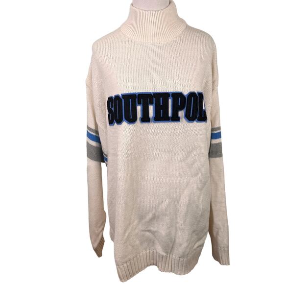 Southpole White Striped Arms Embroidery Turtleneck Sweater Size XL - Picture 1 of 8